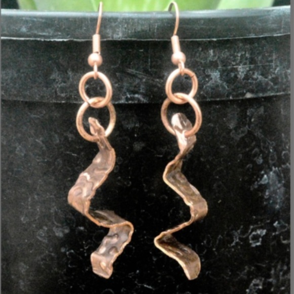 Conceptual Subculture Jewelry - Small Rustic Copper Earrings Handmade Artisan Drop Jewelry Embossed Gift Boho
